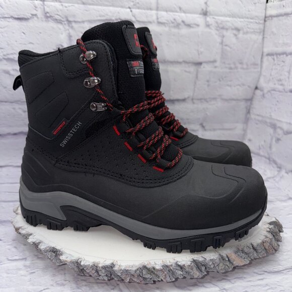 Swiss Tech Mens 3M 200g Thinsulate Waterproof Insulated Boots Size 8 Black - Picture 1 of 10